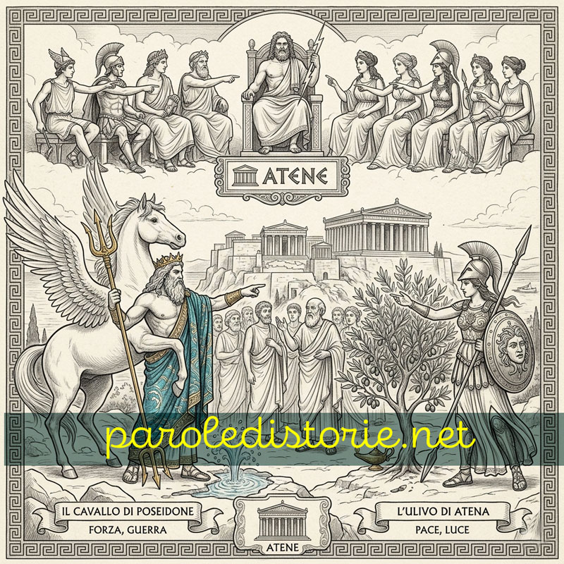 La dea Atena sfida il dio Poseidone: la nascita dell’ulivo. Mitologia